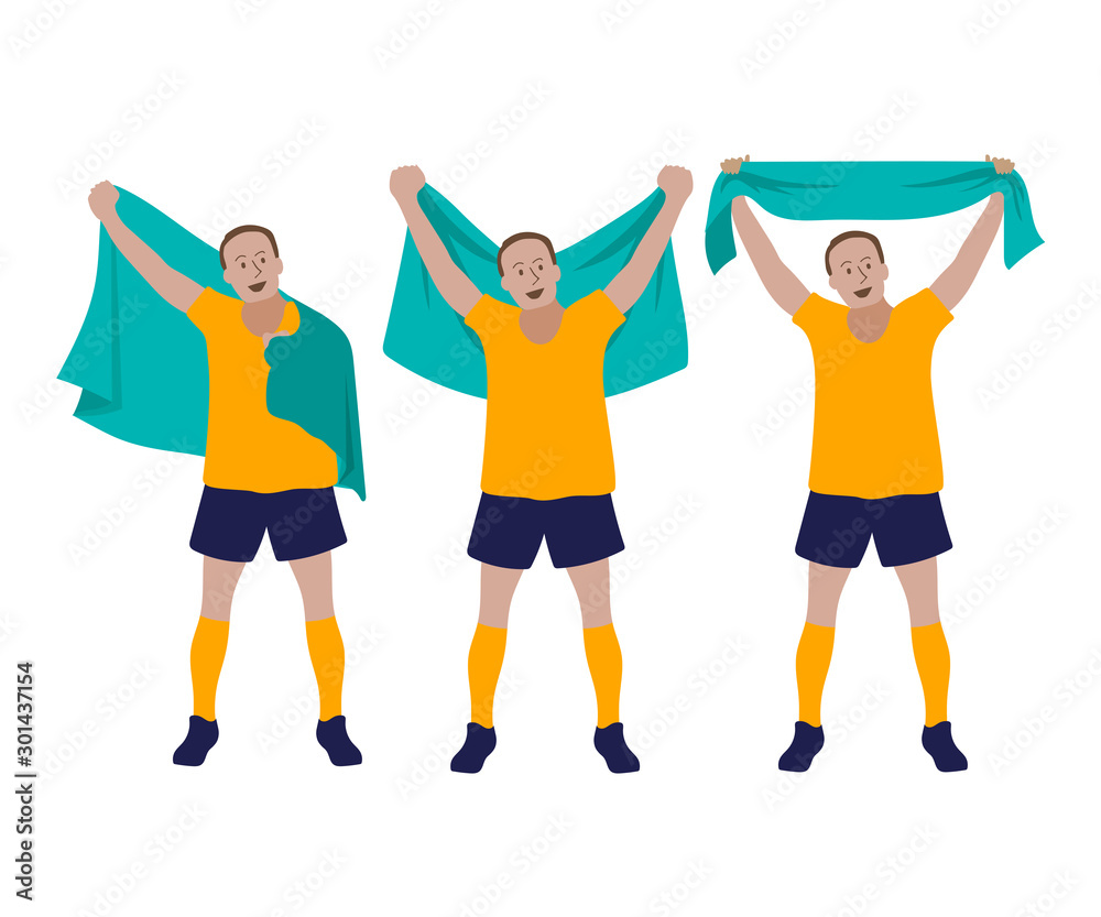 Set of Fan or Sport Player holding the flag, vector illustration.