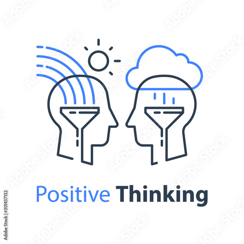 Positive thinking, cognitive psychology or psychiatry concept, two human heads, emotional intelligence or empathy
