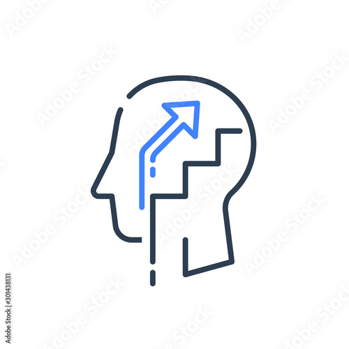 Human head profile and ladder, cognitive psychology, education concept, training courses, better self
