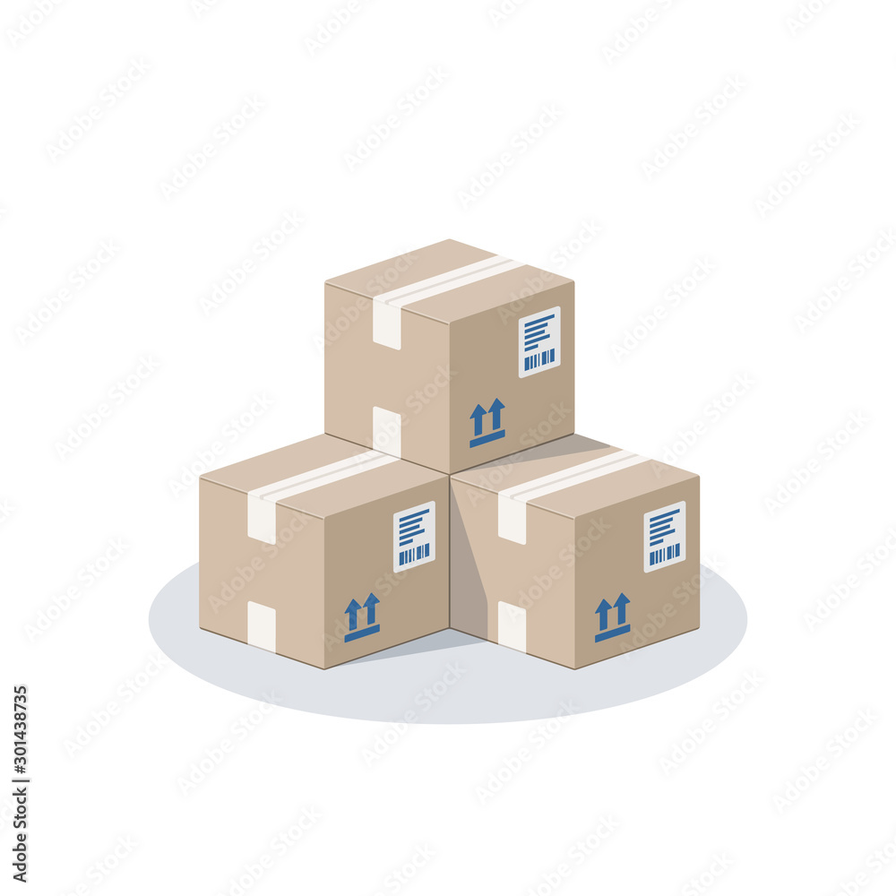 Pile cardboard boxes. Delivery and packaging concept. Vector illustration on white background. Pile cardboard boxes. Delivery and packaging concept. Vector illustration on white background.