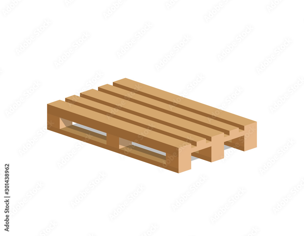 Wooden pallet isolated on white background. Isometric view. Vector illustration.