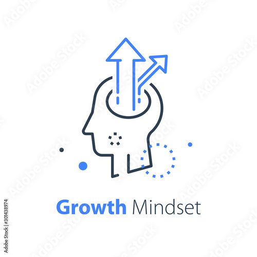 Human head and arrow, next level improvement, growth mindset, leadership training