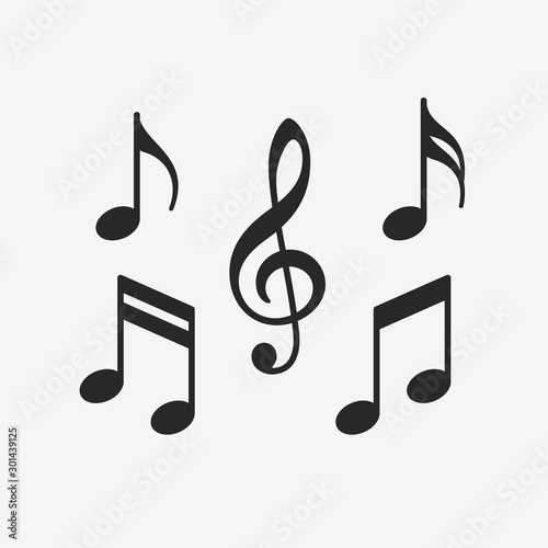 Music notes icons set. Musical key signs. Vector symbols on white background.