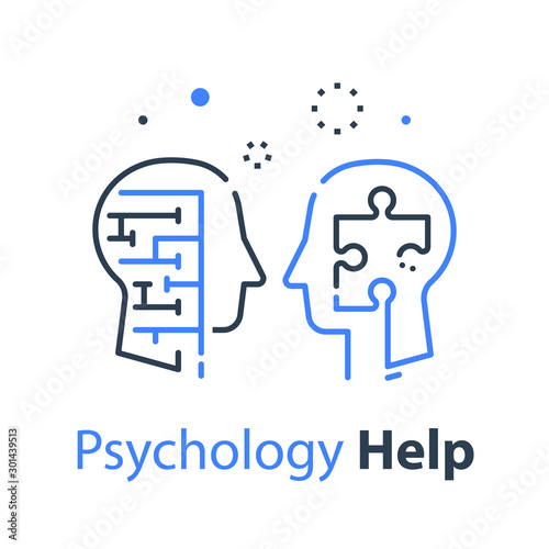 Human head profile and jigsaw puzzle, mental game