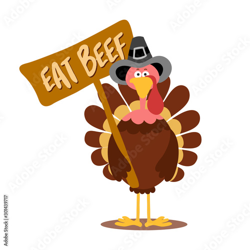 Eat beef, cute demonstrator turkey - Thanksgiving Day calligraphic poster. Autumn color poster. Good for scrap booking, posters, greeting cards, banners, textiles, gifts, shirts, mugs or other gifts.