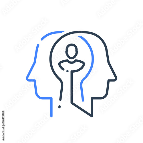 Human head profile, cognitive psychology or psychotherapy concept, mental health, personality disorder or schizophrenia
