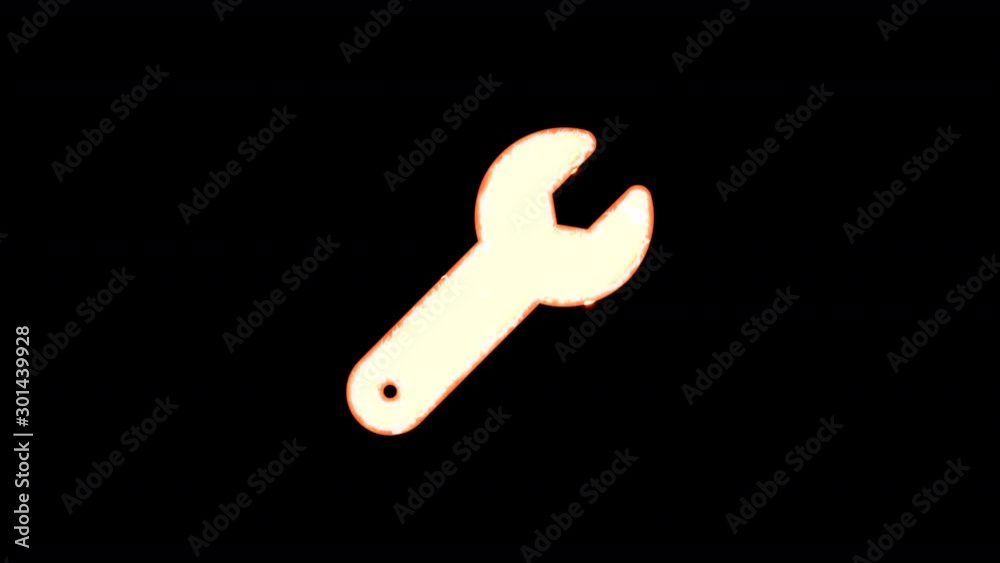 Symbol wrench burns out of transparency, then burns again. Alpha channel Premultiplied - Matted with color black Symbol wrench burns out of transparency, then burns again. Alpha channel Premultiplied - Matted with color black