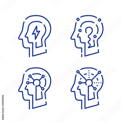 Human head profile and neurons connection net, cognitive psychology or psychotherapy, neurology concept