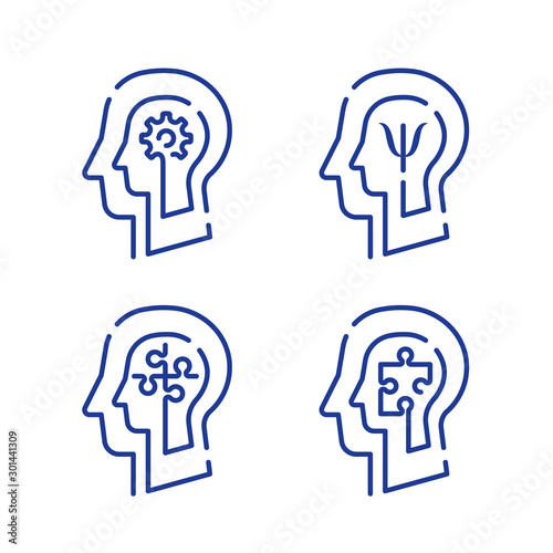 Human head profile and jigsaw puzzle, cognitive psychology or psychotherapy concept, mental health