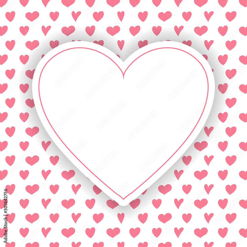 Template of a card with cute hearts. Mother's Day, Women's Day and Valentine's Day. Vector