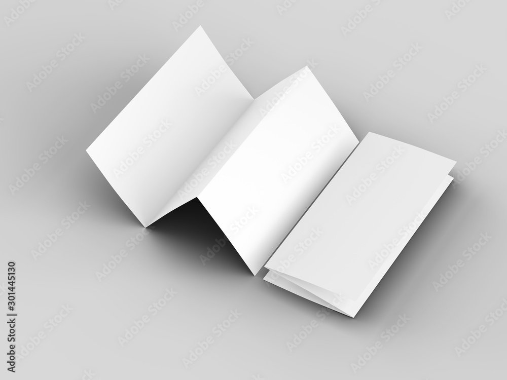 Brochure in A4 format folded to three - mockup. 3d illustration Brochure in A4 format folded to three - mockup. 3d illustration