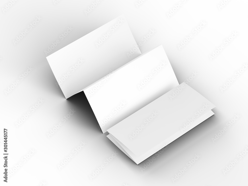 Brochure in A4 format folded to three - mockup. 3d illustration Brochure in A4 format folded to three - mockup. 3d illustration
