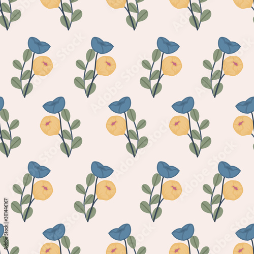 Beautiful blue and yellow flowers in a seamless pattern design