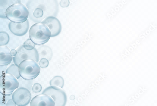Cell stem science banner isolated on transparent background. Vector medical microscopic molecular conception. Biology 3d research dna nucleus particles patern.