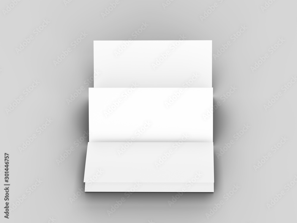 Brochure in A4 format folded to three - mockup. 3d illustration Brochure in A4 format folded to three - mockup. 3d illustration