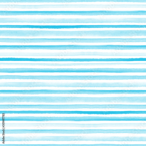 Seamless light blue watercolor pattern on white background. Watercolor seamless pattern with lines and stripes.
