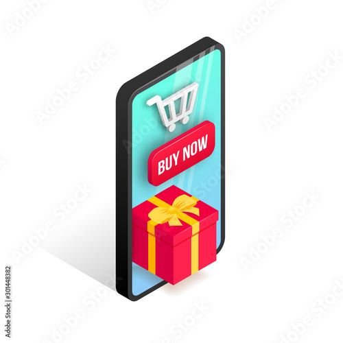 Holiday shopping isometric concept phone gift