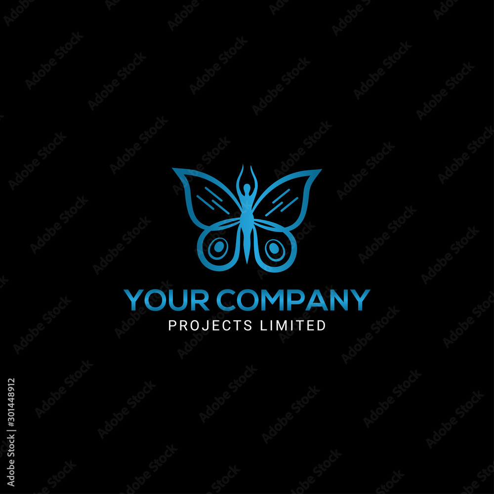 Realistic colorful butterfly logo template design