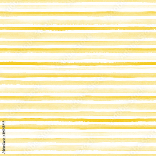 Seamless yellow watercolor pattern on white background. Watercolor seamless pattern with lines and stripes.