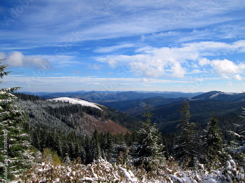 Different types of clouds over mountain ranges