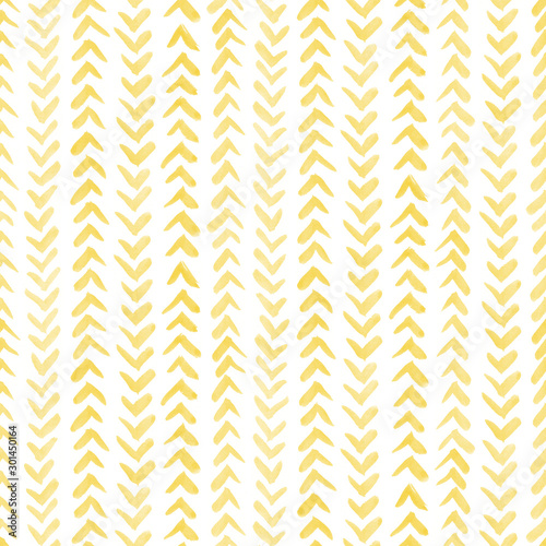 Seamless yellow watercolor pattern on white background. Watercolor seamless pattern with arrows.