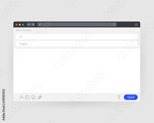 Email blank template internet. Interface for mail message. Vector illustration.