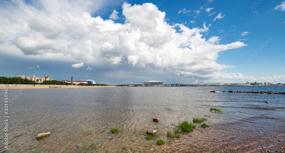 Panoramic view of Saint-Petersburg and the Finnish Gulf