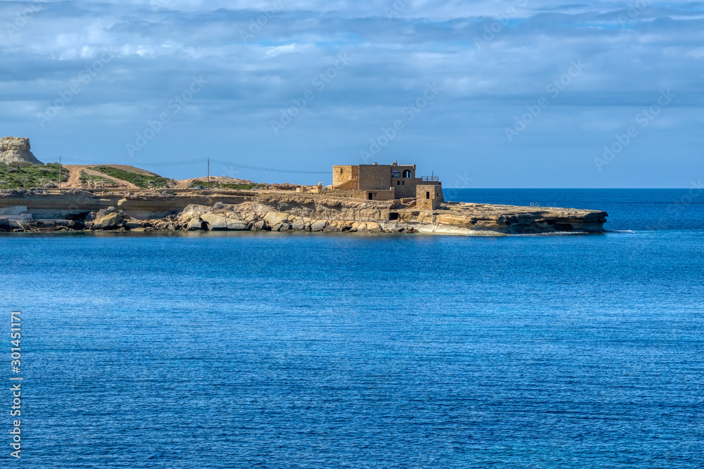 The Il-Qolla I-Badja battery near Marsalforn, Gozo, Malta, Europe