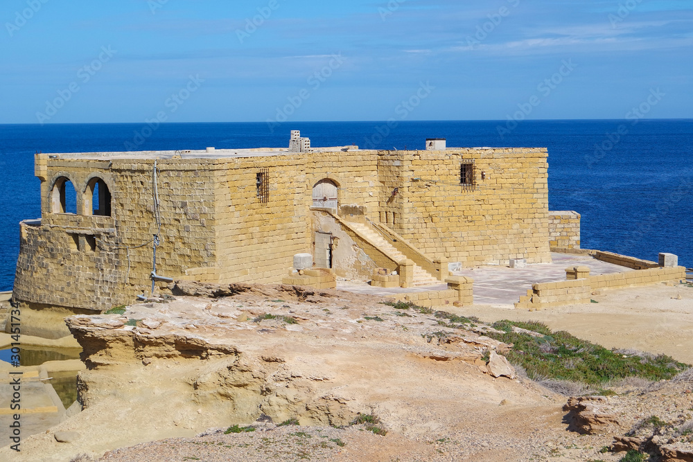 An ancient artillery fort built by the Order of Saint John or Qolla l-Bajda Battery, Marsalforn, Gozo, Malta