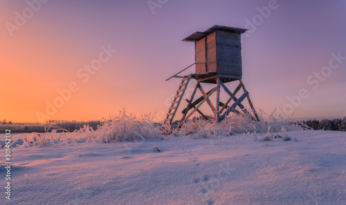 hunting tower at sunset
