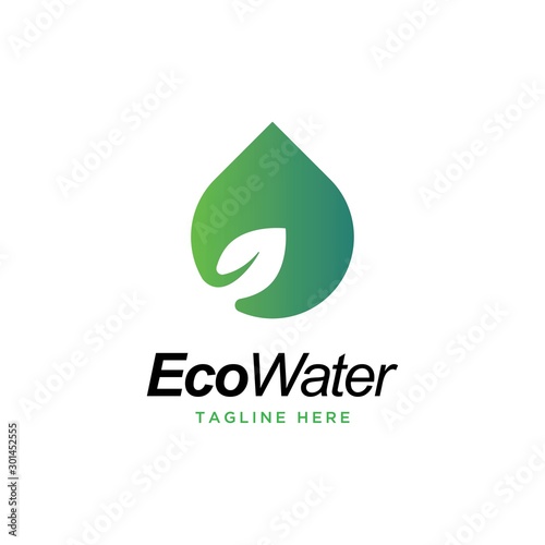 Eco water logo design vector template.water drop with leaf symbol