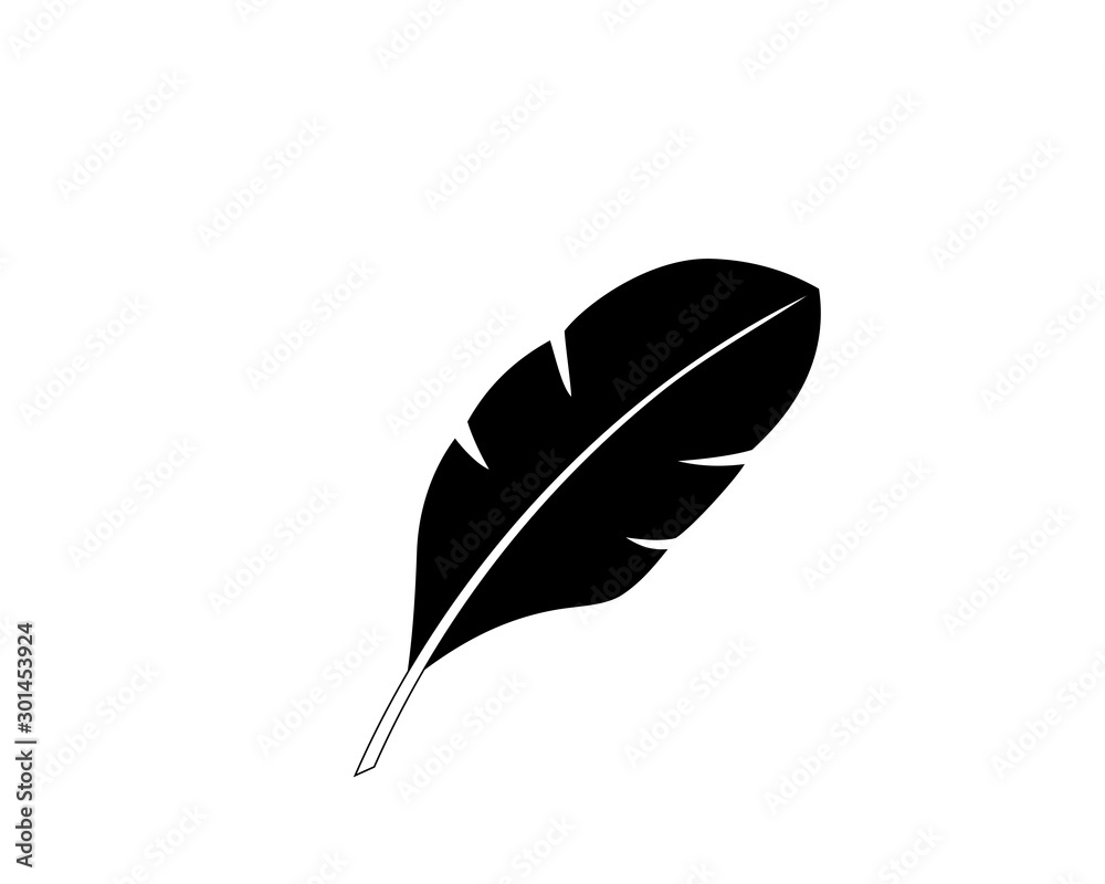 Simple black silhouette of a feather, vector illustration