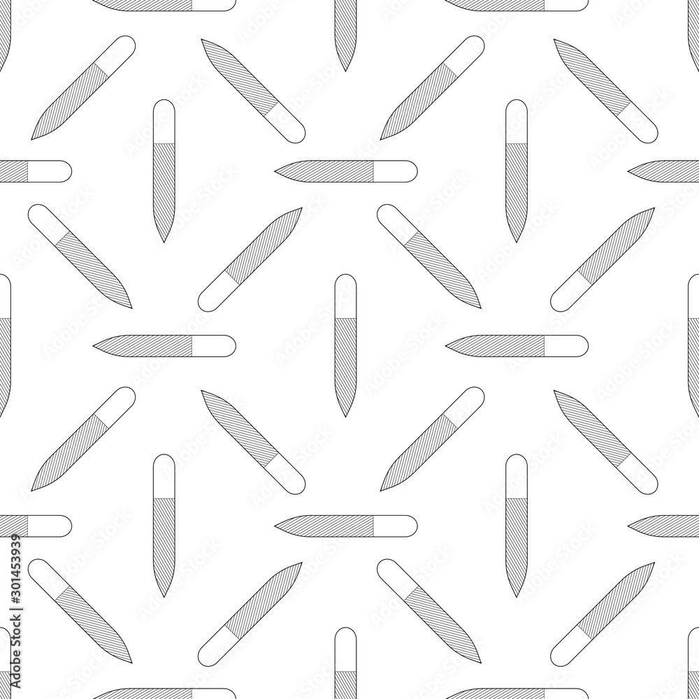 Seamless pattern nail file. Vector texture black on a white background. Thin lines symbol. Design for banner, flyer, poster or print, websites, web design, mobile app on white background.