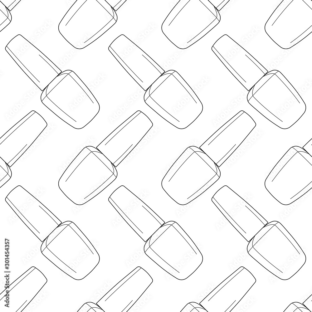 Seamless pattern nail polish bottle in black and white colors. Texture for banner, flyer, poster or print, websites, web design, mobile app on white background. Seamless pattern nail polish bottle in black and white colors. Texture for banner, flyer, poster or print, websites, web design, mobile app on white background.