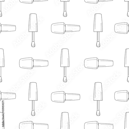 Seamless pattern nail polish bottle in black and white colors. Texture for banner, flyer, poster or print, websites, web design, mobile app on white background.