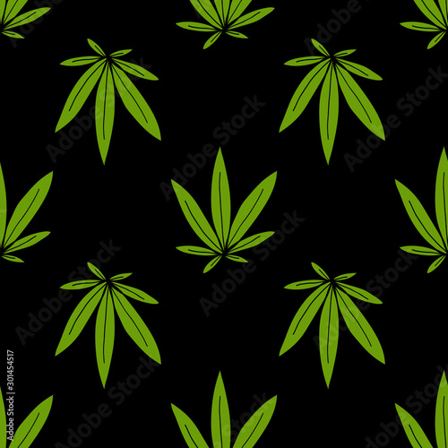 marijuana leaf seamless doodle pattern, vector illustration