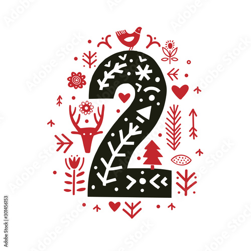 Creative number 2 with folk motives scandinavian