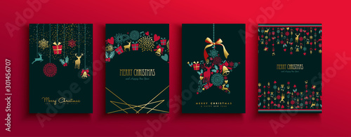 Christmas New Year vintage gold deer icon card set