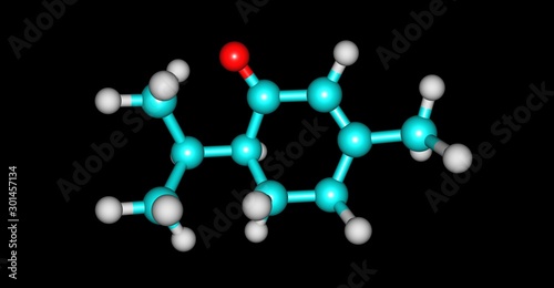 Piperitone molecular structure isolated on black