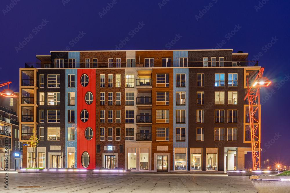 A new residential area at Port Noblessner at Night Tallinn, Estonia A new residential area at Port Noblessner at Night Tallinn, Estonia