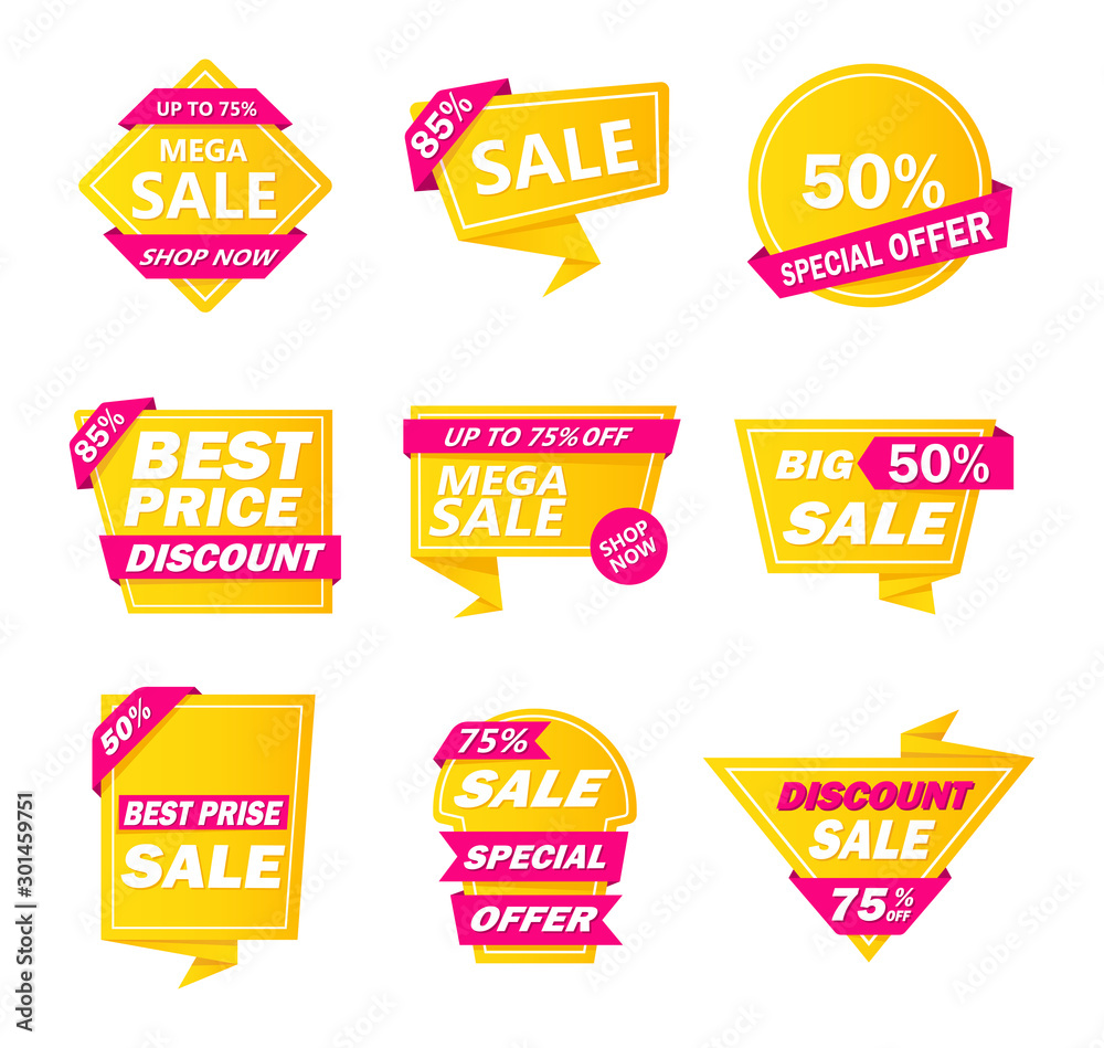 Sale tag collection. Special offer, clearance sale, discounts, modern graphic vector illustration.