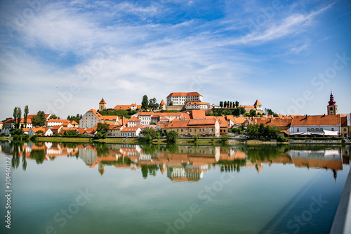 Obraz na plátně Ptuj town in Slovenia - beautiful view over the old town and castle in the sunny