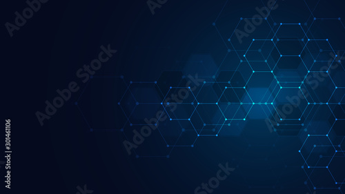 Abstract technology or medical background with hexagons shape pattern. Concepts and ideas for healthcare technology, innovation medicine, health, science and research.