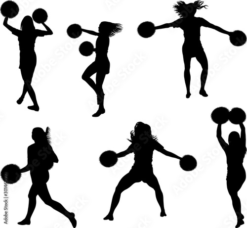 set of cheerleaders silhouettes