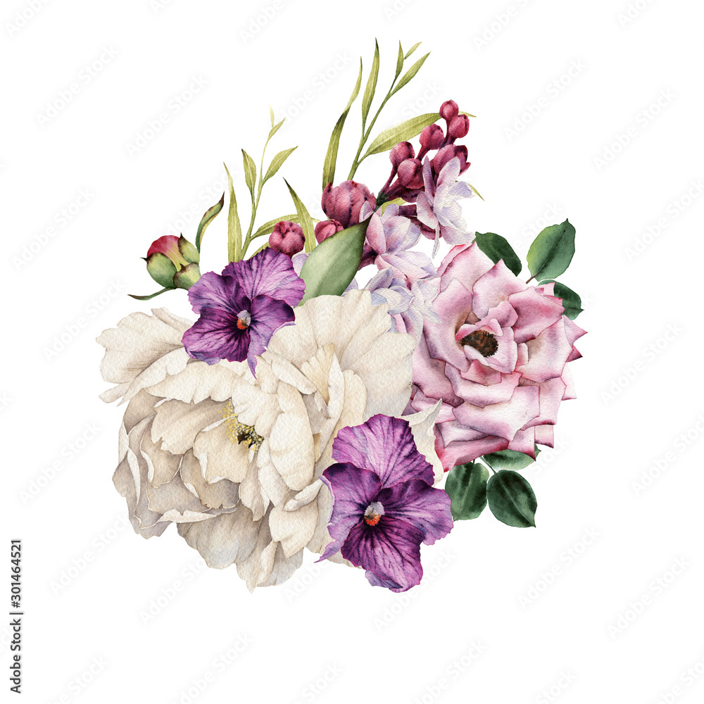 Bouquet of flowers, can be used as greeting card, invitation card for wedding, birthday and other holiday and  summer background