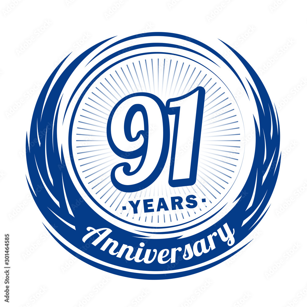 Ninety-one years anniversary celebration logotype. 91st anniversary logo. Vector and illustration.