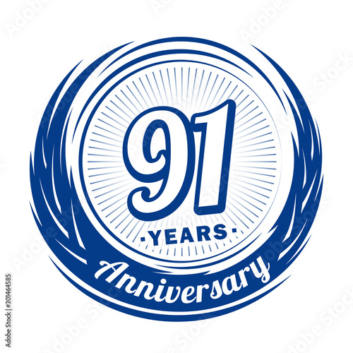 Ninety-one years anniversary celebration logotype. 91st anniversary logo. Vector and illustration.