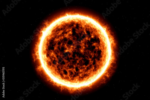 Illustration of fiery ball of a burning star, solar disk. photo