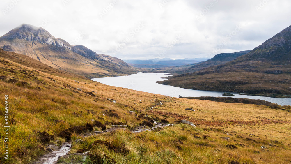 Stac Pollaidh towards Cul Beag mountain and Loch Lurgainn