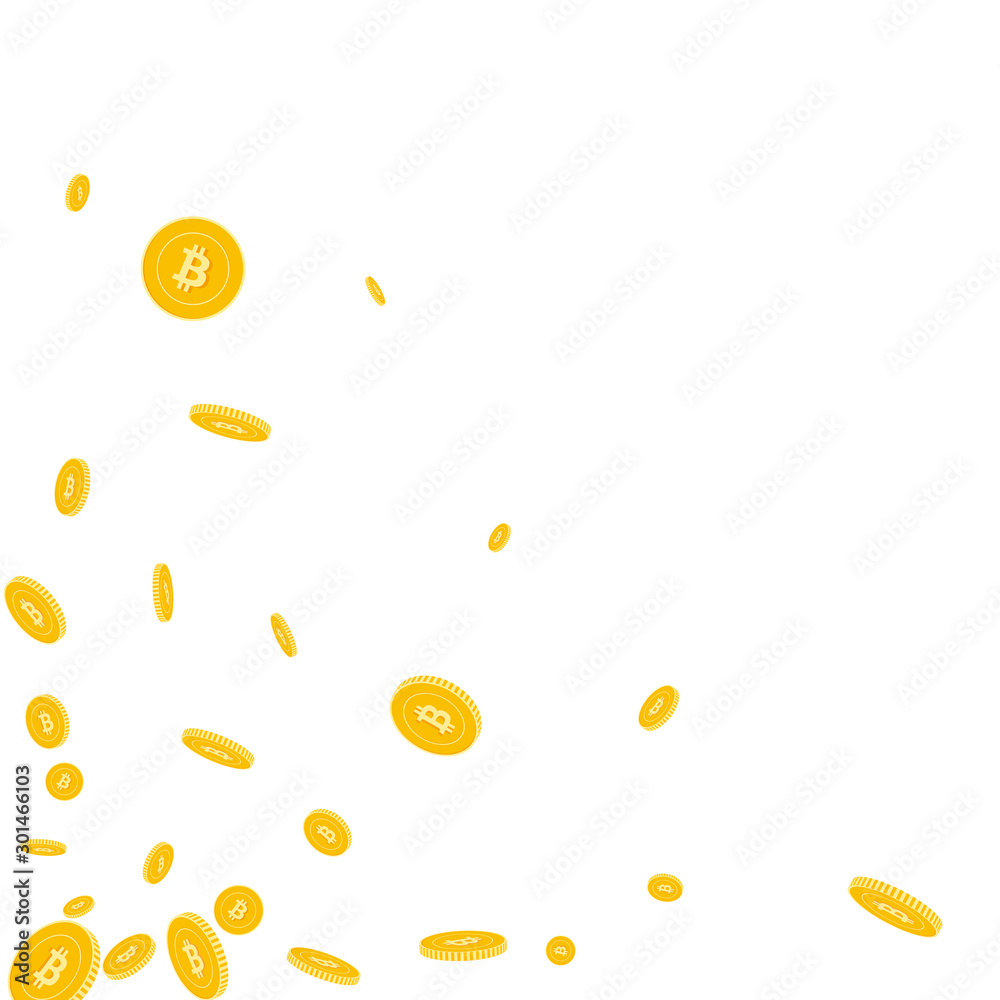 Bitcoin, internet currency coins falling. Scattere Bitcoin, internet currency coins falling. Scattere